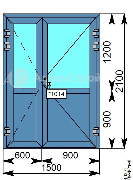 Алюминиевая дверь № 14 ALUMARK S-70 1500 Х 2100