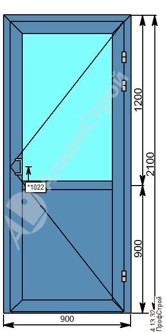 Алюминиевая дверь № 2 ALUMARK S-44 900 Х 2100