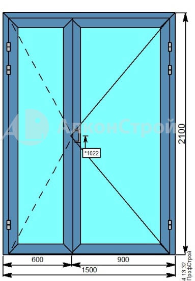 Алюминиевая дверь № 4 ALUMARK S-44 1500 Х 2100