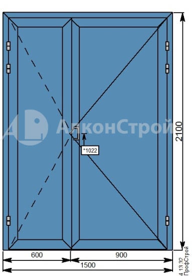 Алюминиевая дверь № 6 ALUMARK S-44 1500 Х 2100