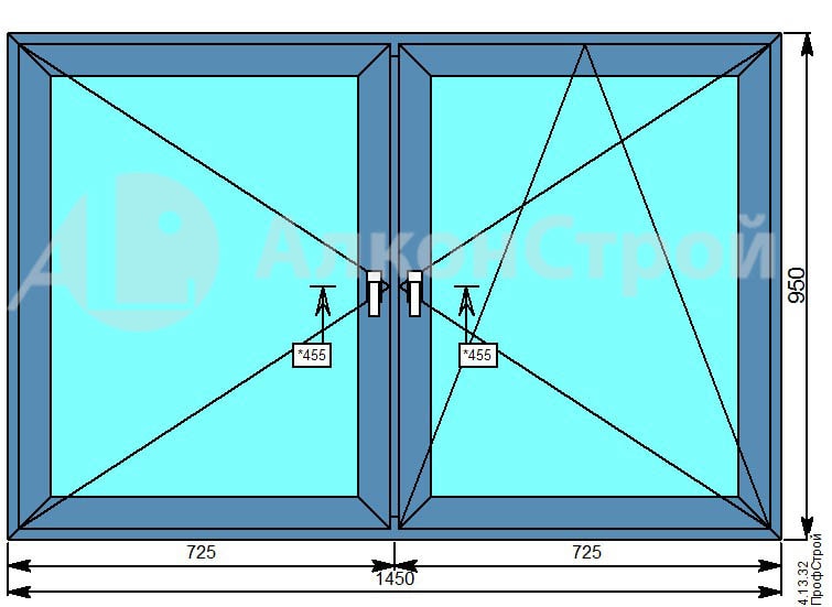 Алюминиевое окно № 12 ALUMARK S-44 1450 Х 950