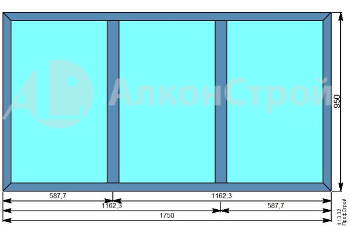 Алюминиевое окно № 13 ALUMARK S-44 1750 Х 950