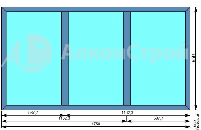 Алюминиевое окно № 16 ALUMARK S-44 1750 Х 950