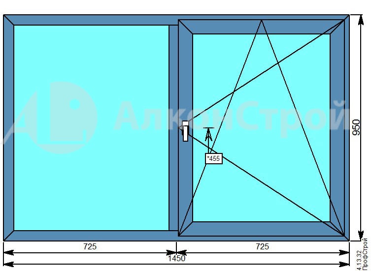 Алюминиевое окно № 9 ALUMARK S-44 1450 Х 950